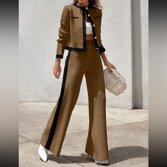 Luxe color block cardigan top and pants set